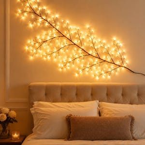 Luminária de parede LED em formato de galho | Luzes de fada branco quente | Decoração estética para quarto | Decoração de parede para quarto | Luz noturna aconchegante para quarto de meninas