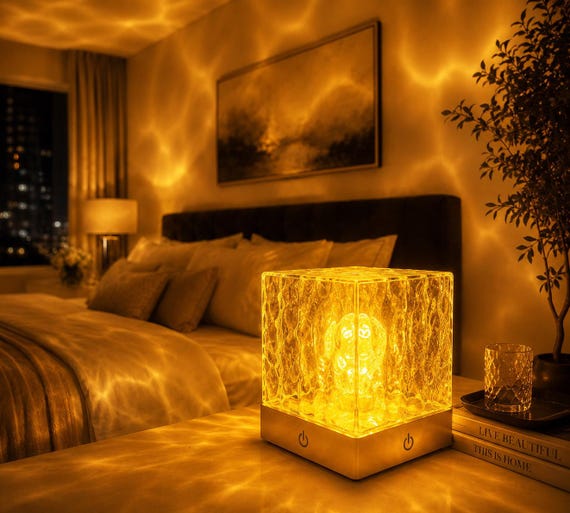 Water Wave Projector Lamp, 16 Color Crystal LED Night Light, Ocean Wave Light Projector, Bedroom Ambient Lighting, Rechargeable Mood Light