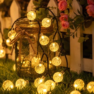 Solar Crystal Ball String Lights Outdoor - Waterproof Fairy Lights Solar Powered - Garden Patio Wedding Decor - 8 Modes Warm White LED