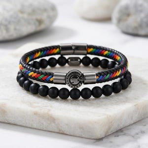 2 Piece Men's Bracelet Set, Beaded Stretch Wristbands Gift for Him