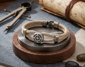 Compass Rope Bracelet for Men, Nautical Cord Wristband Gift for Him