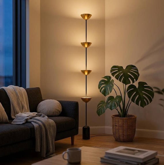 Hand Crafted Modern LED Floor Lamp, Mid Century Standing Light, Minimalist Corner Decor