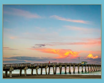 Venice Fishing Pier Sunrise Photo - Coastal Beach Landscape Wall Art