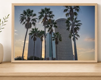 Tampa Skyline Golden Hour Palm Trees Canvas Wall Art