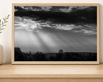 Breaking Through | Black and White Sun Rays Fine Art Print