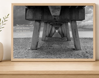Venice Fishing Pier Black & White Fine Art Print Psalm 18:2