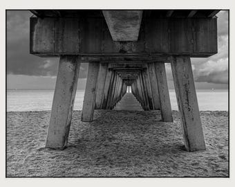 Under the Venice Fishing Pier Black & White Fine Art Print