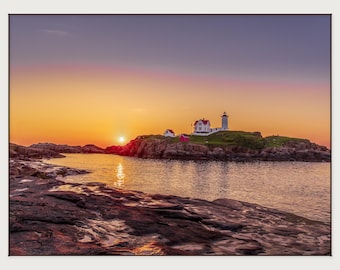 Nubble Lighthouse at Dawn | Cape Neddick Maine | New England Coastal Wall Art