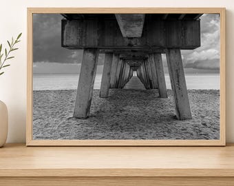 Under the Venice Fishing Pier Black & White Fine Art Print