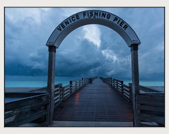 Coastal Wall Art, Venice Pier Storm Photo Print - Moody Seascape | Gallery Wrapped Canvas