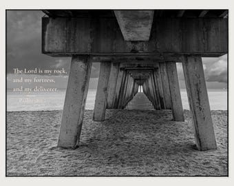 Venice Fishing Pier Black & White Fine Art Print Psalm 18:2