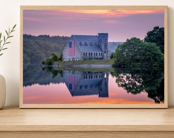 Old Stone Church New England Sunset Canvas Wall Art