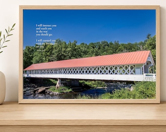 Psalm 32:8 Wall Art, Covered Bridge, Red Roof (Faith Home Decor)