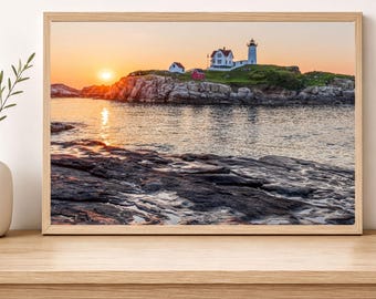 Nubble Lighthouse Sunrise Maine Coastal Wall Art Print
