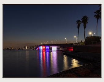 Ringling Bridge at Blue Hour | Sarasota Florida, Red White and Blue Fine Art