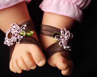 Barefoot Baby Sandals Brown stretch band, and Headband to match