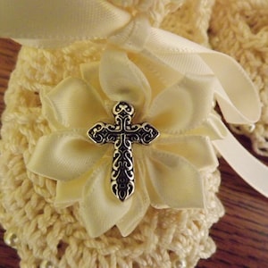 Catholic, Christian Baptism Baby Booties Handmade. cotton, crochet