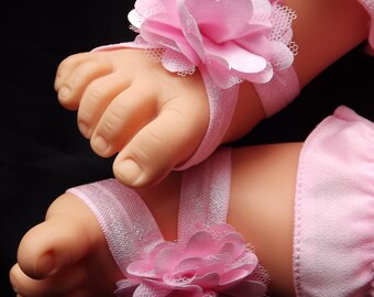 Pink Headband and Barefoot Sandals Baby Girls