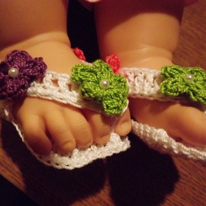 Baby Flip Flops, Sandals, Handmade Crochet with flowers and beads