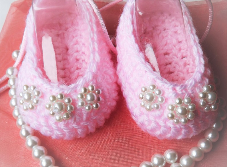 Ballerina Hand Made Baby Shoes with Beads and satin ribbon