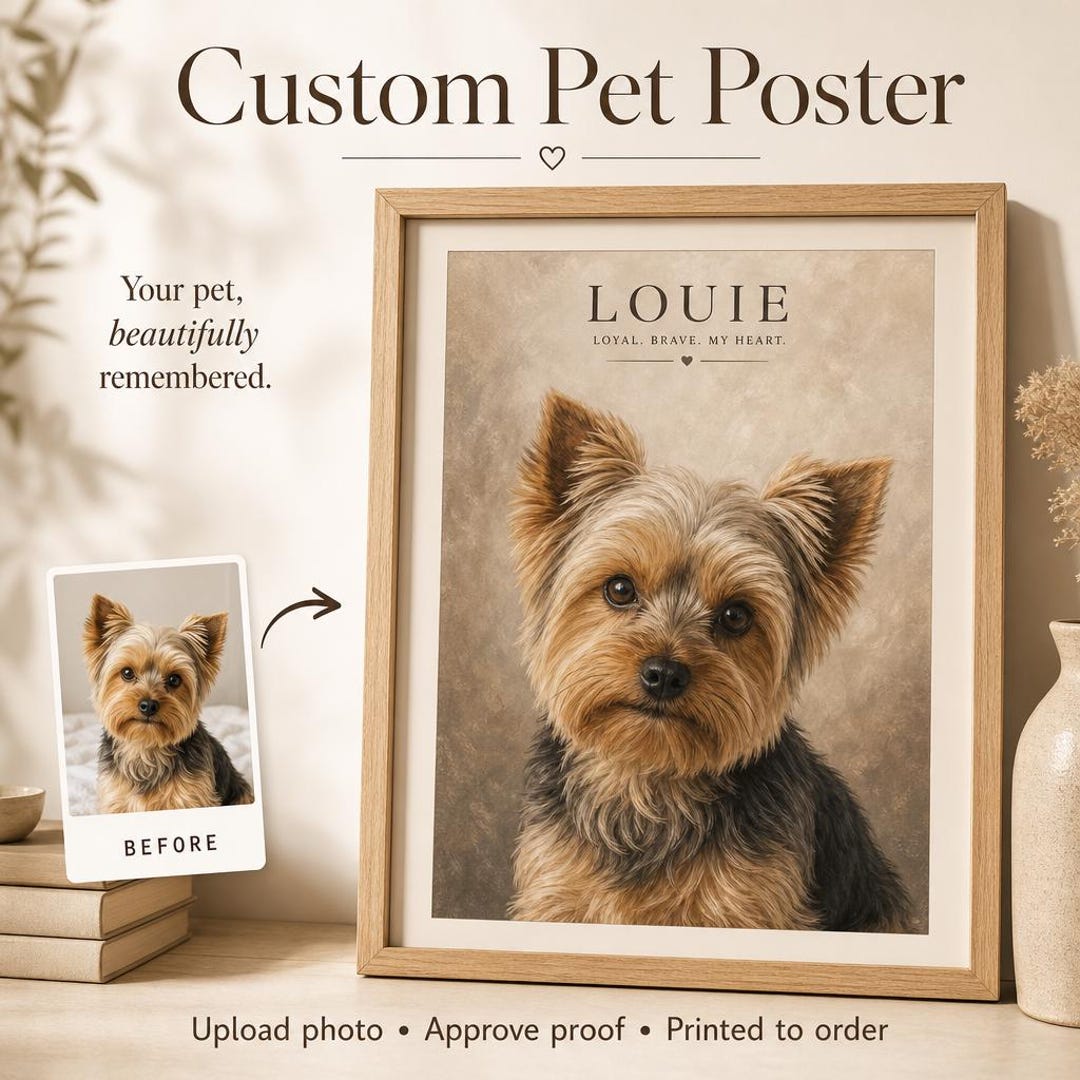 Custom Pet Memorial Portrait Poster, Personalized Dog or Cat Wall Art ...