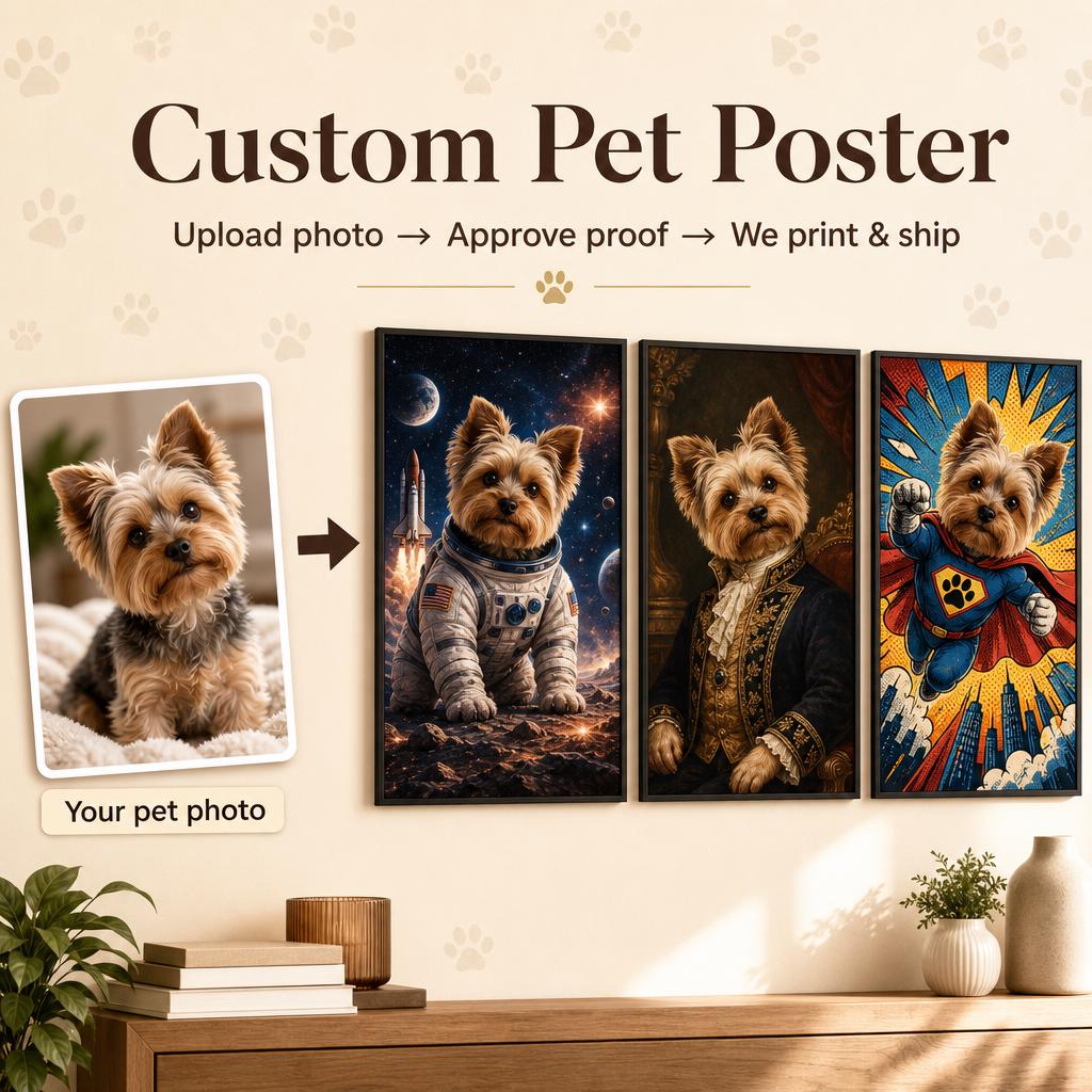 Custom Pet Memorial Portrait Poster, Personalized Dog or Cat Wall Art ...