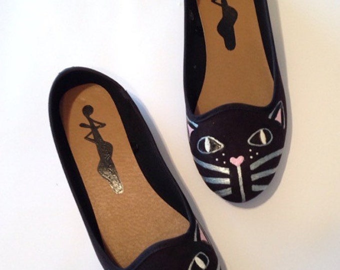 Black Cat Shoes Cat Pumps Cat Gift Velver Cat Flats Etsy