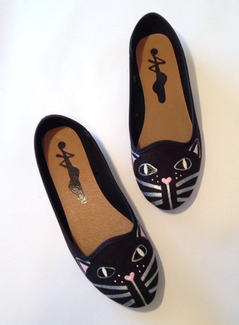 Black Cat Shoes Cat Pumps Cat Gift Velver Cat Flats Etsy Ireland