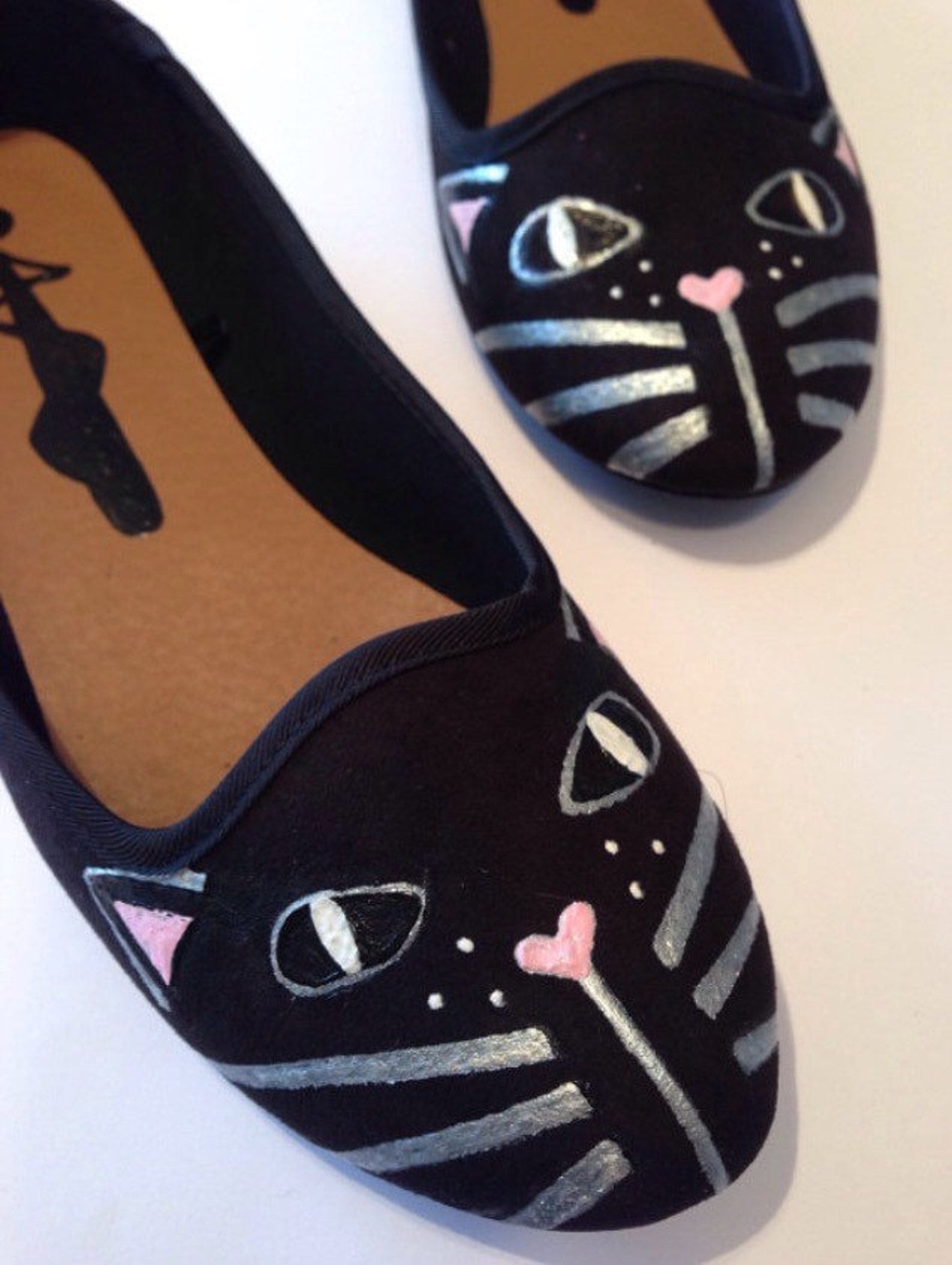 Black Cat Shoes Cat Pumps Cat Gift Velver Cat Flats Etsy