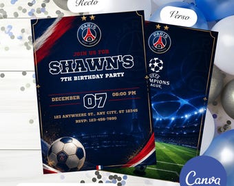 Invitation Anniversaire Ligue des Champions Canva, Carte Football Modifiable, Invitation Foot Printable, Fête Sportive