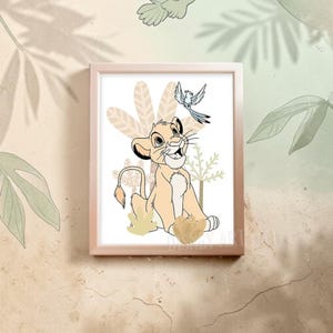Lion King Inspired Wall Art Simba Nursery Print Safari Animal Canvas Poster Baby Room Decor