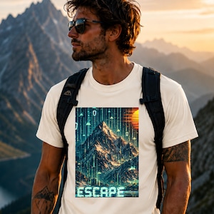 Cyberpunk Mountain T-Shirt | Futuristic Graphic Tee | Sci-Fi Gamer Shirt | Matrix Aesthetic | Techwear | Programmer Gift | Neon Streetwear