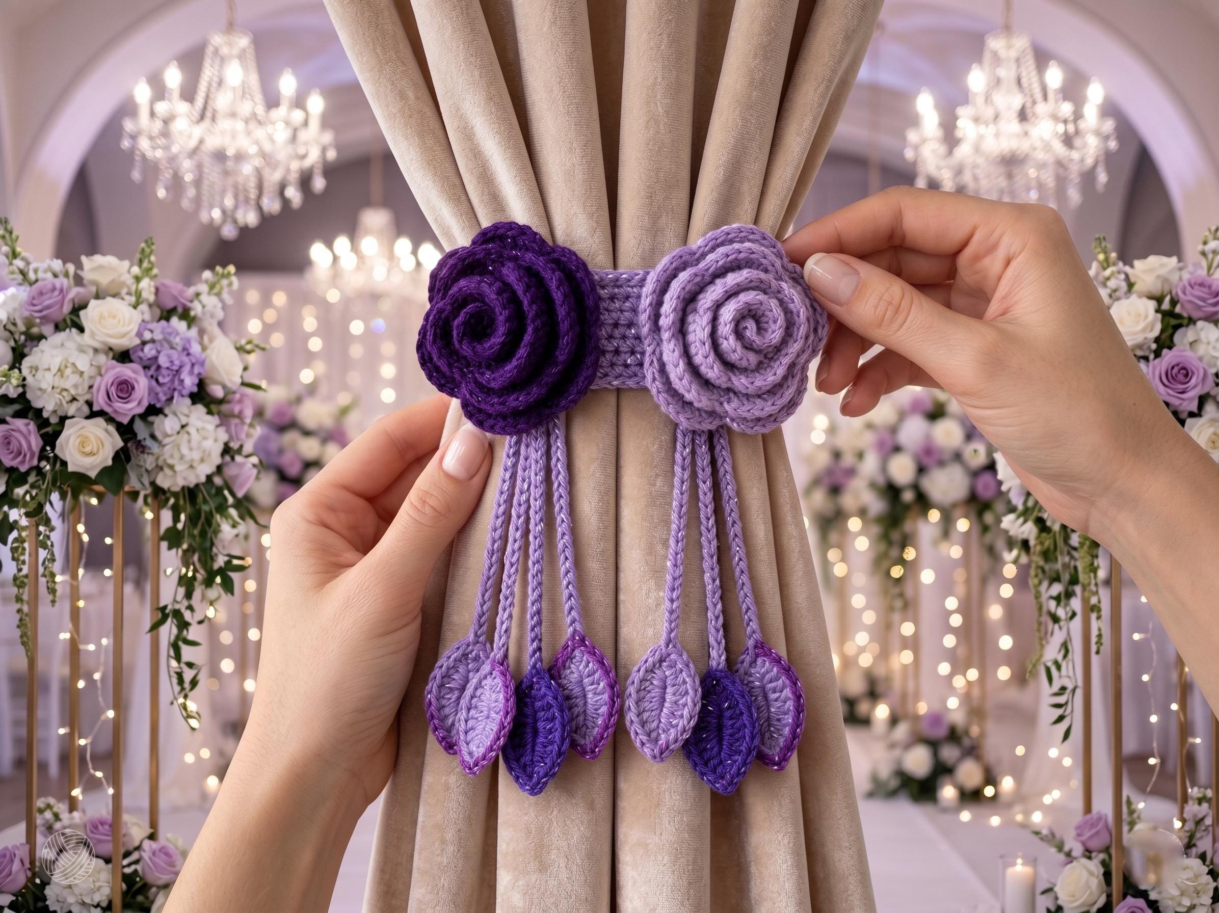 39 Beautiful Crochet Curtain Patterns to Dress Your Windows 14 Crochet Rose Curtain Tie Back