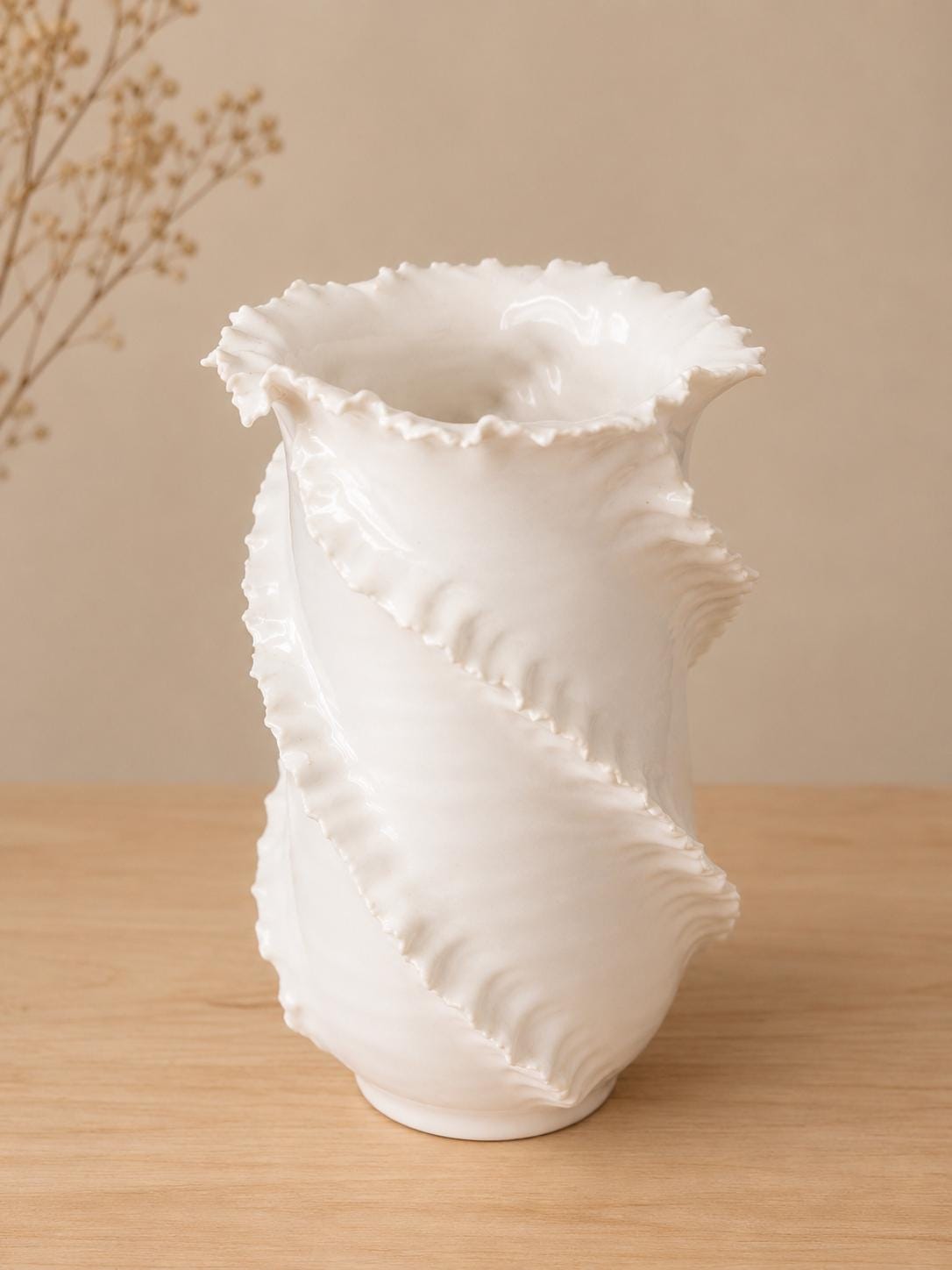 Sculptural Ruffle Pattern Sculptural Ruffle Ceramic Vase – Handmade Organic White Statement ...