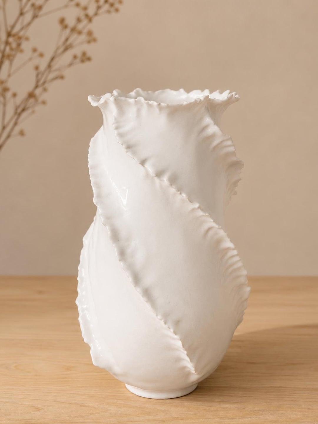 Sculptural Ruffle Pattern Sculptural Ruffle Ceramic Vase – Handmade Organic White Statement ...