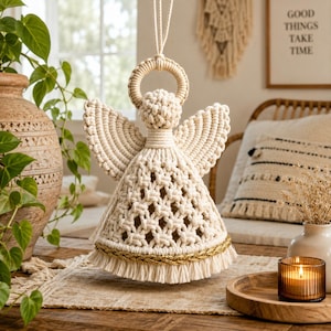 Ängelprydnad Makramémönster PDF för medelålders, DIY julgransdekorationer, högtidsdekorationer, Amigurumi julprydnad, PDF-nedladdning
