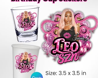 Leo-Becheraufkleber-Vorlage, Leo-Styropor-Gastgeschenk, Leo-Schnapsglas-Etikett, Leo-Sternzeichen-Party, digitaler Leo-Aufkleber