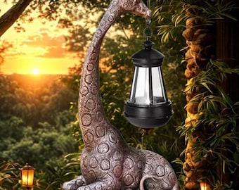 Simpatica giraffa, lanterna solare, decorazione per esterni da giardino, scultura animale in resina, impermeabile, ornamento per patio e cortile.