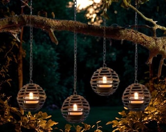 Set Of 4 Solar Hanging Lanterns , Waterproof Outdoor Globe Lights for Patio, Garden, Tree & Backyard Decor