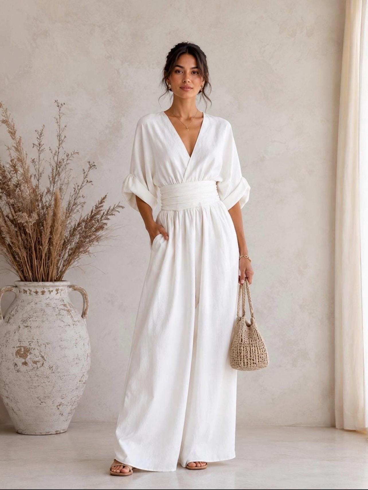 long sleeve grecian maxi dress Rose Gold Maxi Dress Boho Cotton Long Sleeve Gown Greek Goddess Gown Bohemian Bridesmaid Dress