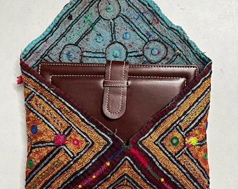 Vintage Dowry Bag Indian Hand Embroidered Zari Mirror Work Tribal Folk Textile