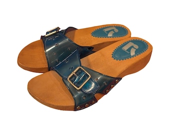 Report Legend Womens Teal Jelly Wooden Platform Slide Sandals Size 8 Made Brazil