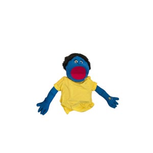 The Puppet Factory Blue Hand Puppet Yellow Shirt Professional Style Muppet Style