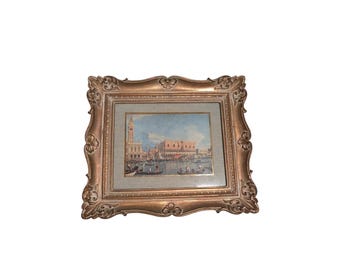Lámina enmarcada con escenas de Venecia, accesorio de pared vintage de Turner, 1553 F101 MCM Gold