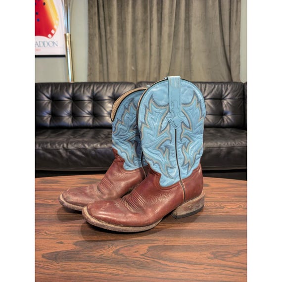Stetson Jessica Cowboy Boots Womens 8.5 Brown Turquoise Leather Square Toe