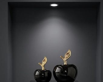 Schwarze Keramik Apple Ornament | Gold Stengel Moderne Wohnkultur Statue