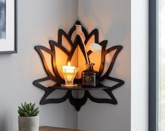 Hölzerne Lotus Eckregal, Meditation Zen Raum Dekor, Wand Halterung Vitrine