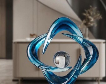 Abstrakte blaue Harz-Skulptur, Kristallkugel, modernes Wohndekor, Eingangsbereich-Konsolenverzierung