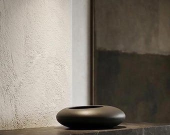 Minimalistische Keramik Kieselstein Vase, Wabi-Sabi Stein Sukkulenten Topf, Matt Schwarz Weiß