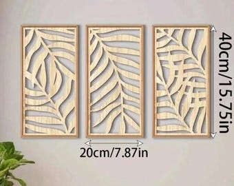 Set of 3 Tropical Monstera Wood Wall Panels, Abstract Leaf Carving Art
